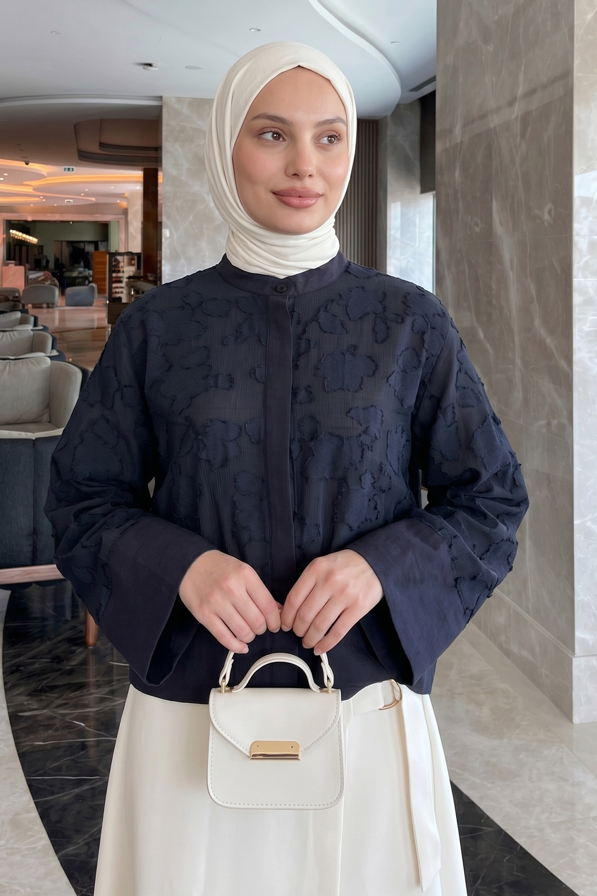 Garnili Midi Gömlek Y0138 - LACİVERT |  