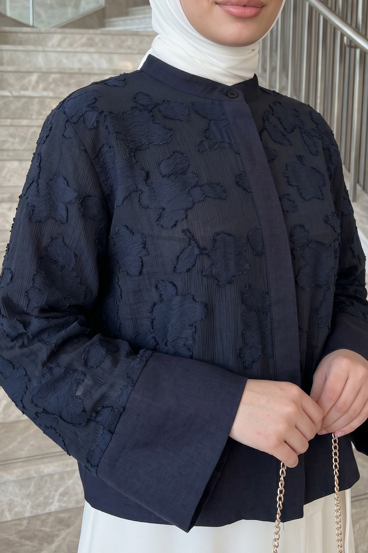 Garnili Midi Gömlek Y0138 - LACİVERT |  