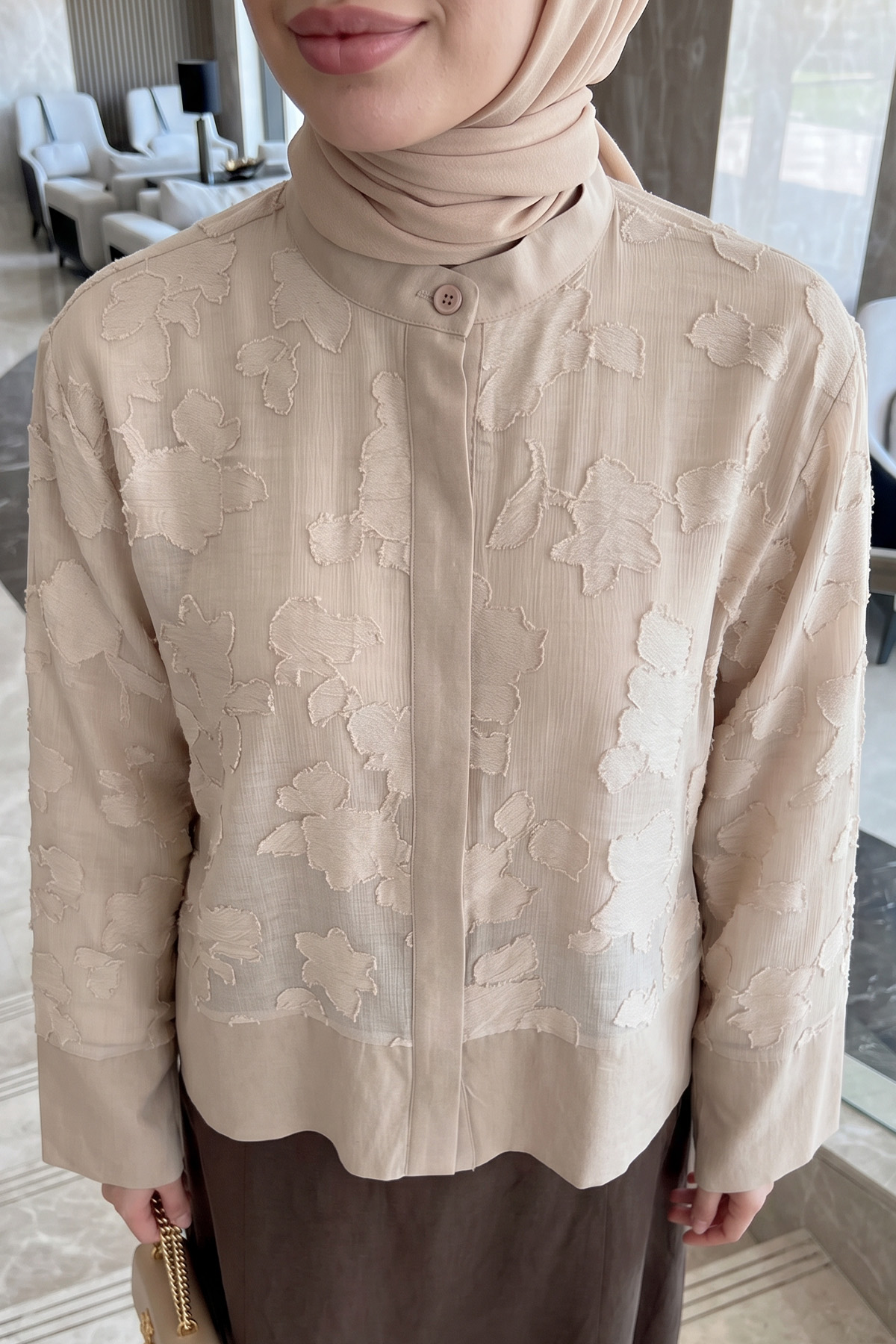 Garnili Midi Gömlek Y0138 - TAŞ RENGİ |  