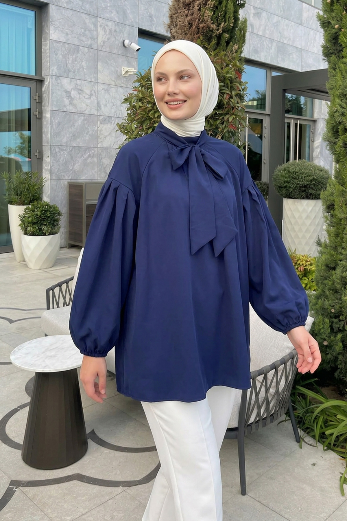 Reglan Kol Fiyonk Yakalı Tunik 3003 - LACİVERT |  