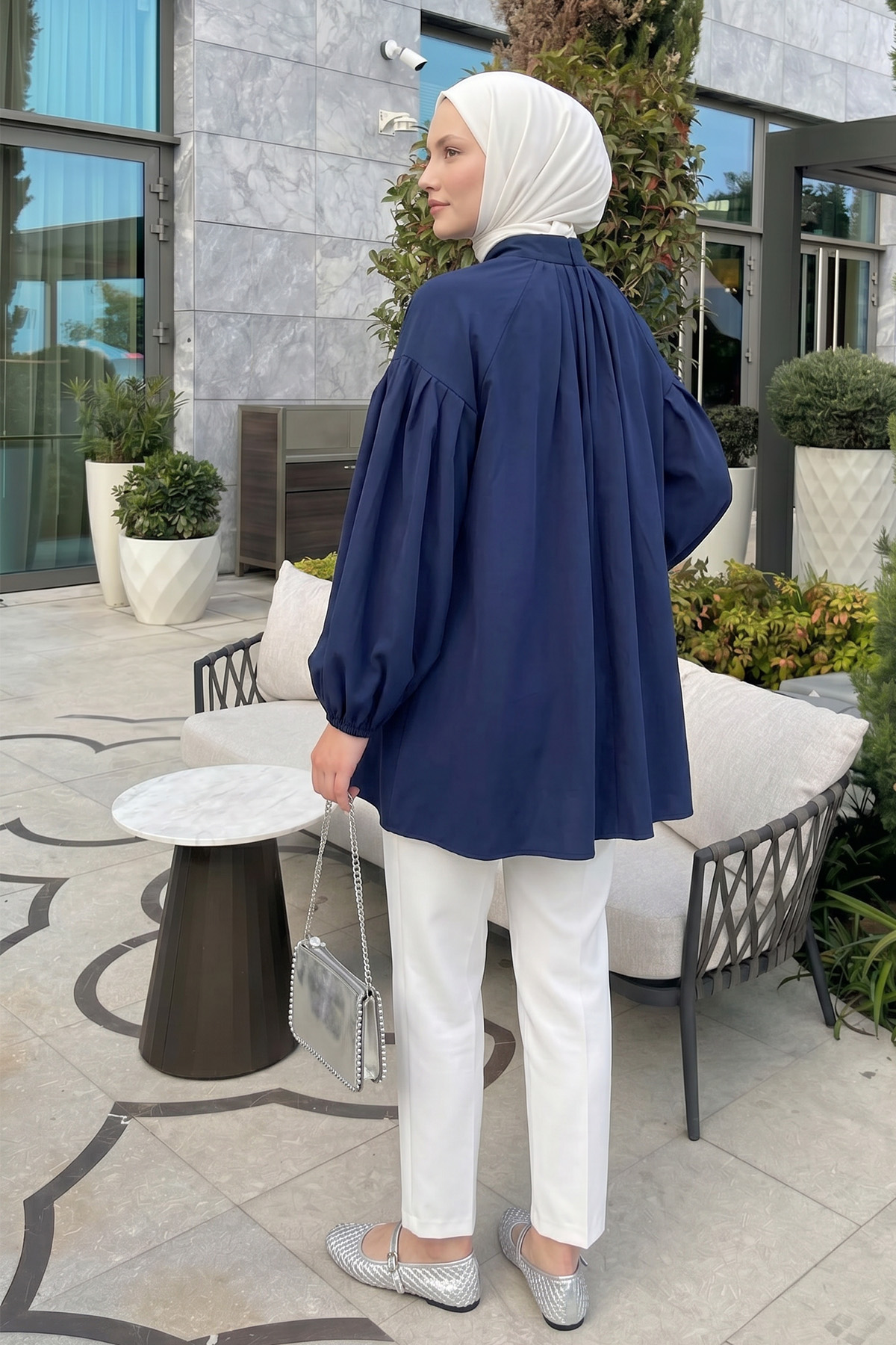 Reglan Kol Fiyonk Yakalı Tunik 3003 - LACİVERT |  