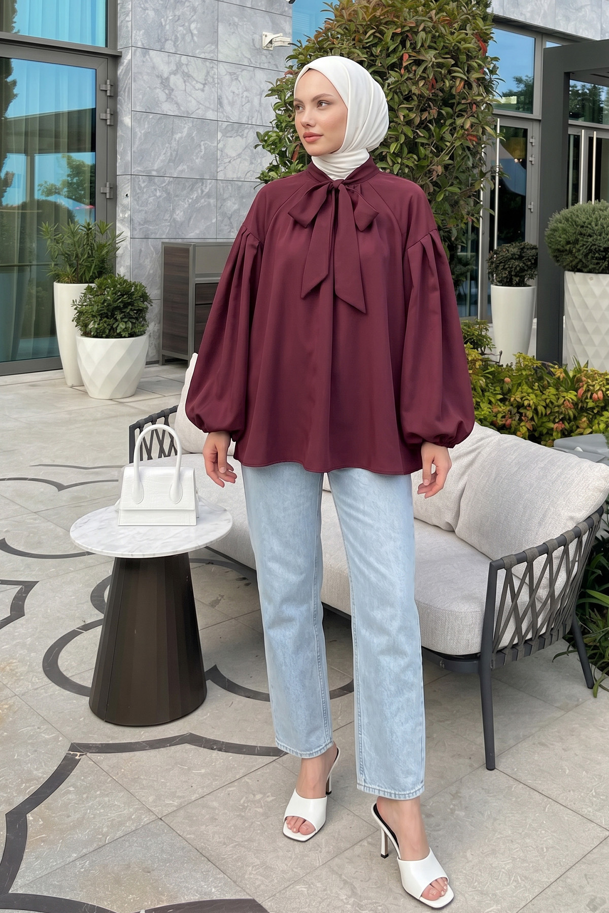 Reglan Kol Fiyonk Yakalı Tunik 3003 - BORDO |  