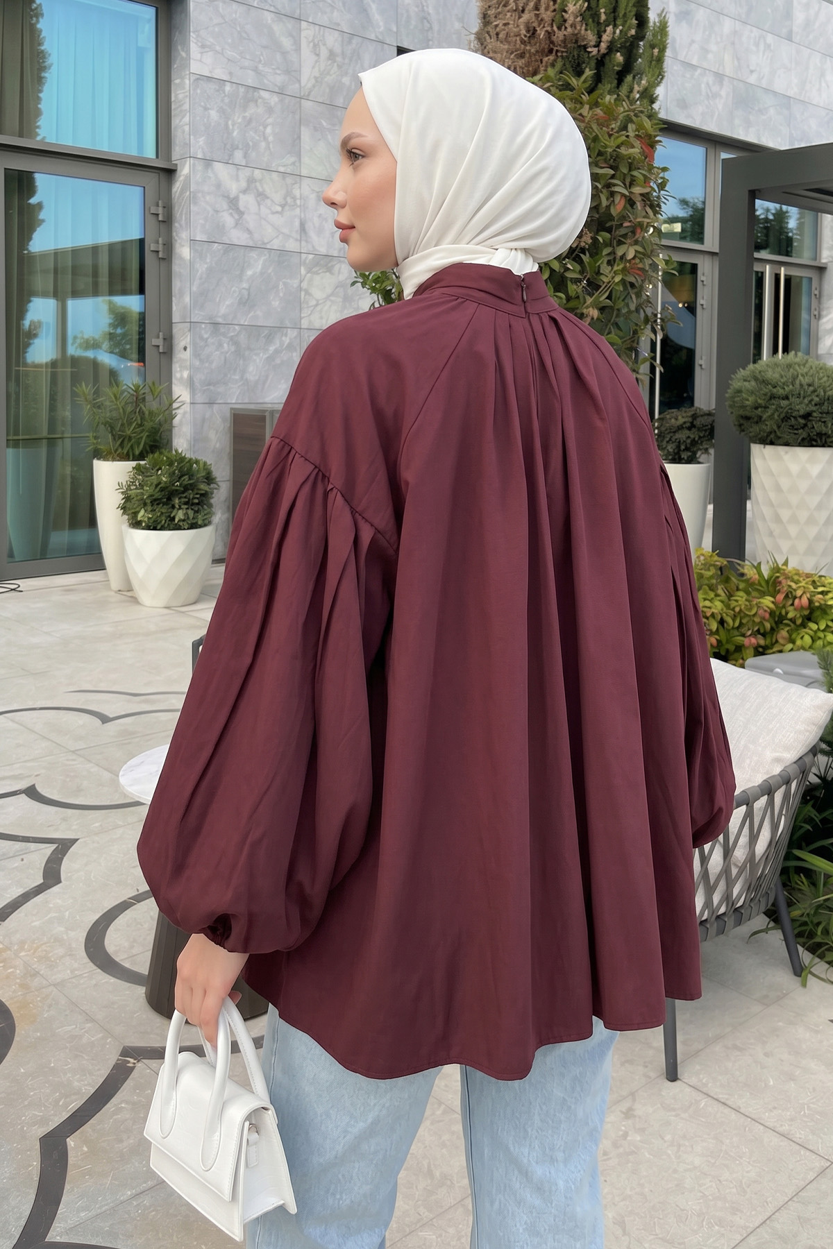 Reglan Kol Fiyonk Yakalı Tunik 3003 - BORDO |  