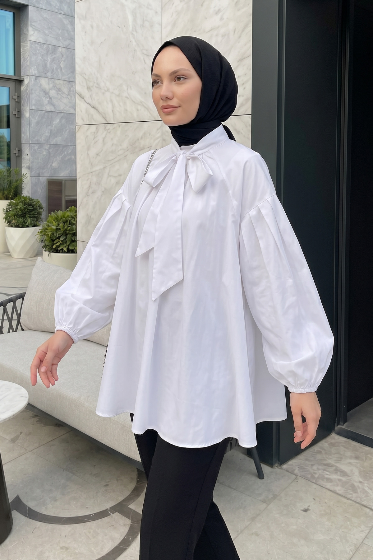 Reglan Kol Fiyonk Yakalı Tunik 3003 -  BEYAZ |  