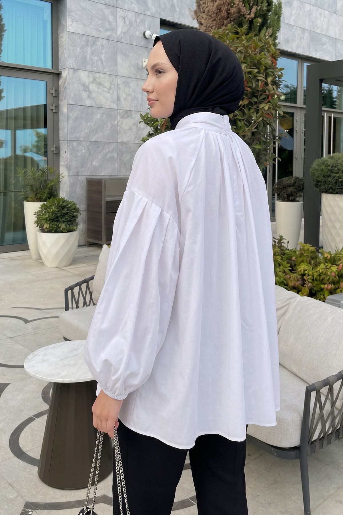Reglan Kol Fiyonk Yakalı Tunik 3003 -  BEYAZ |  