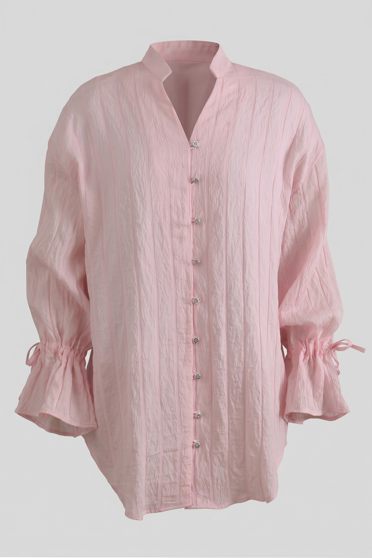 Degaje Yaka Çizgili Gömlek Y0121 - AÇIK PEMBE |  