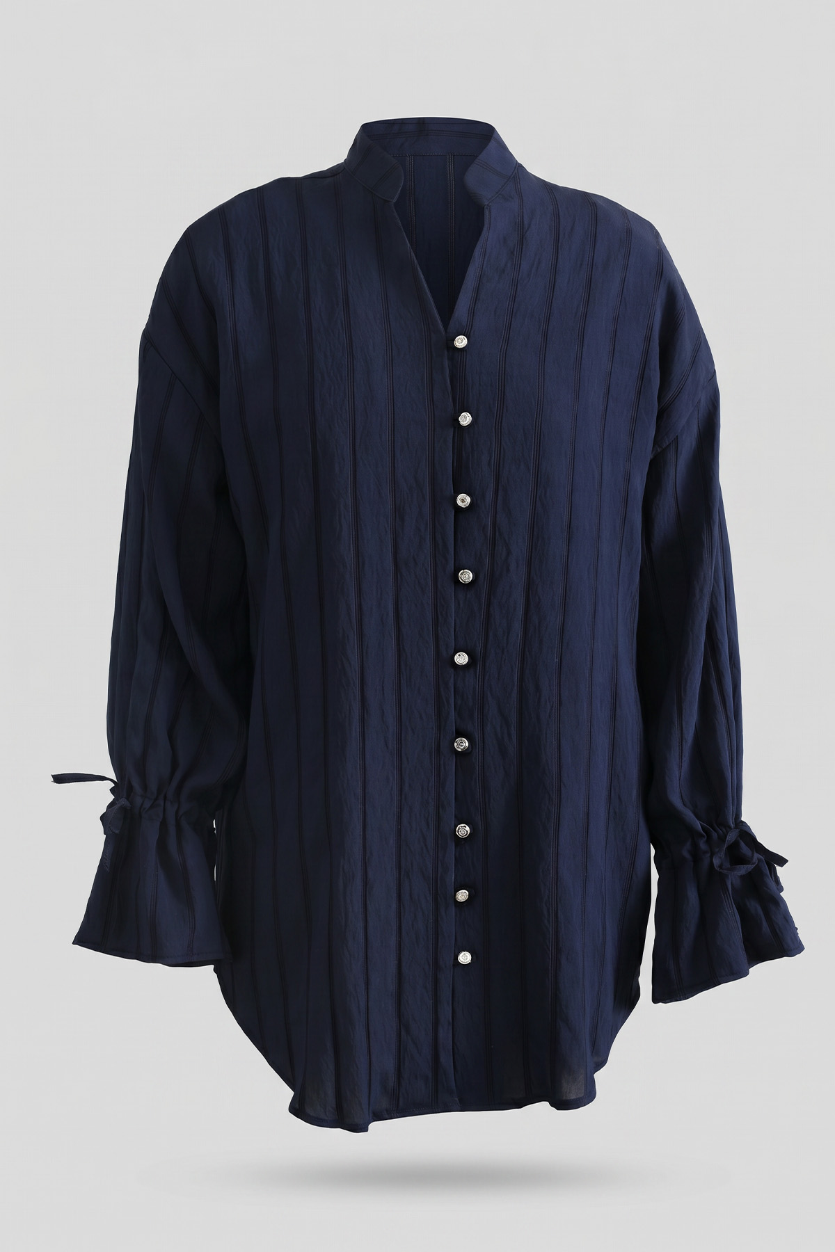 Degaje Yaka Çizgili Gömlek Y0121 - LACİVERT |  