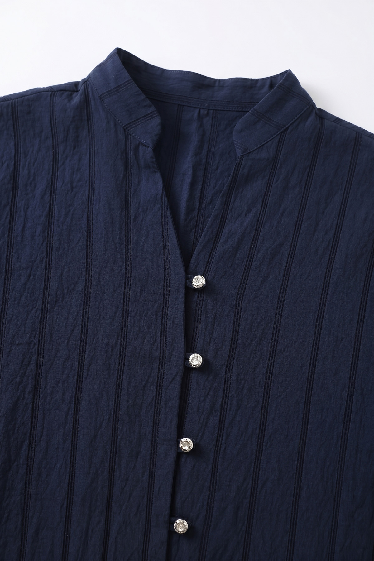 Degaje Yaka Çizgili Gömlek Y0121 - LACİVERT |  