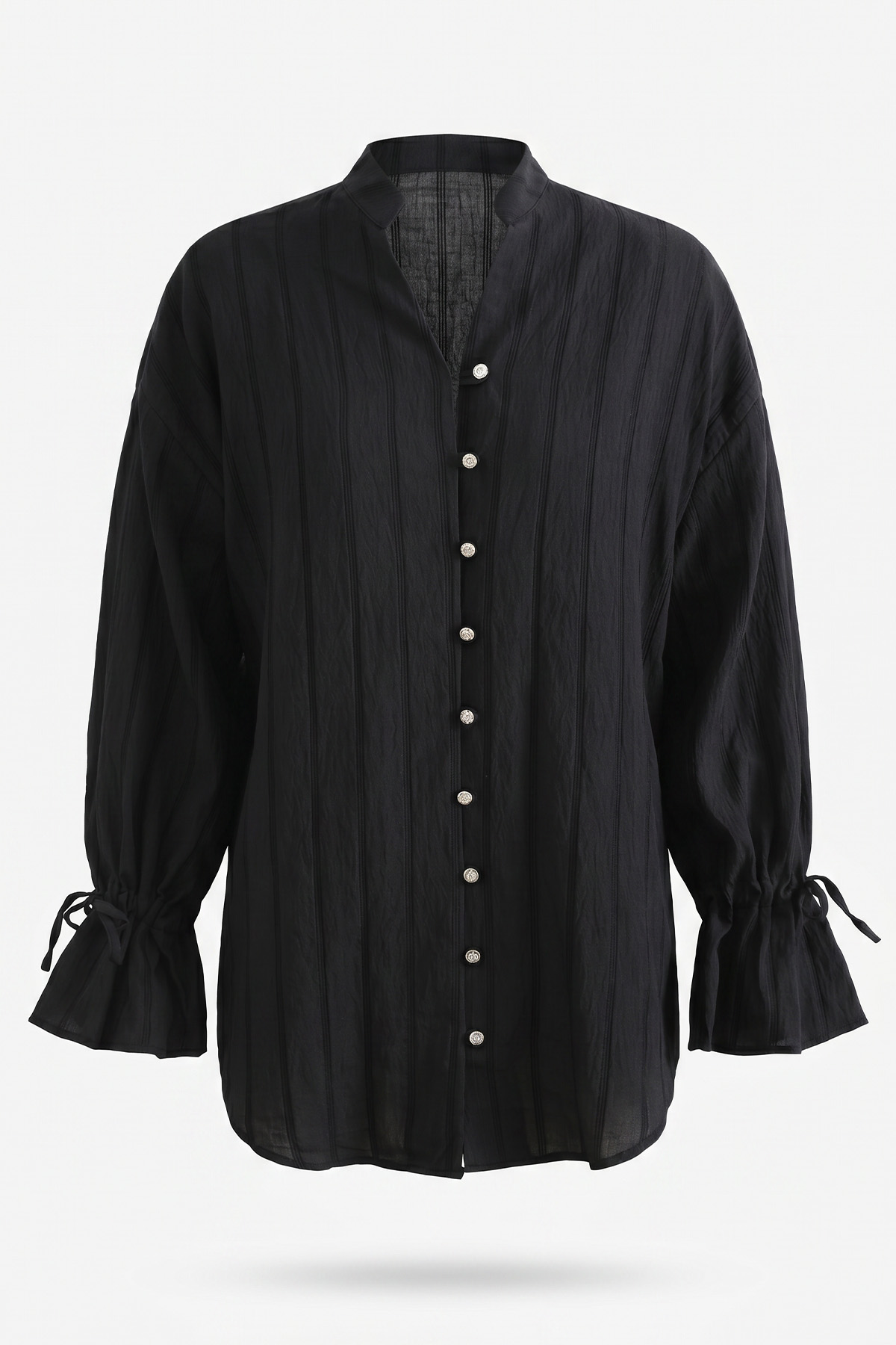 Degaje Yaka Çizgili Gömlek Y0121 - SİYAH |  