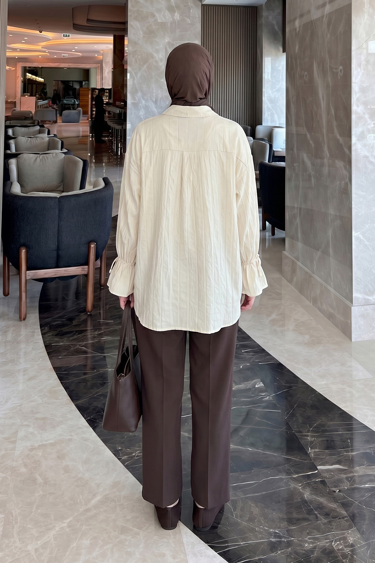 Degaje Yaka Çizgili Gömlek Y0121 - TEREYAĞ SARISI |  