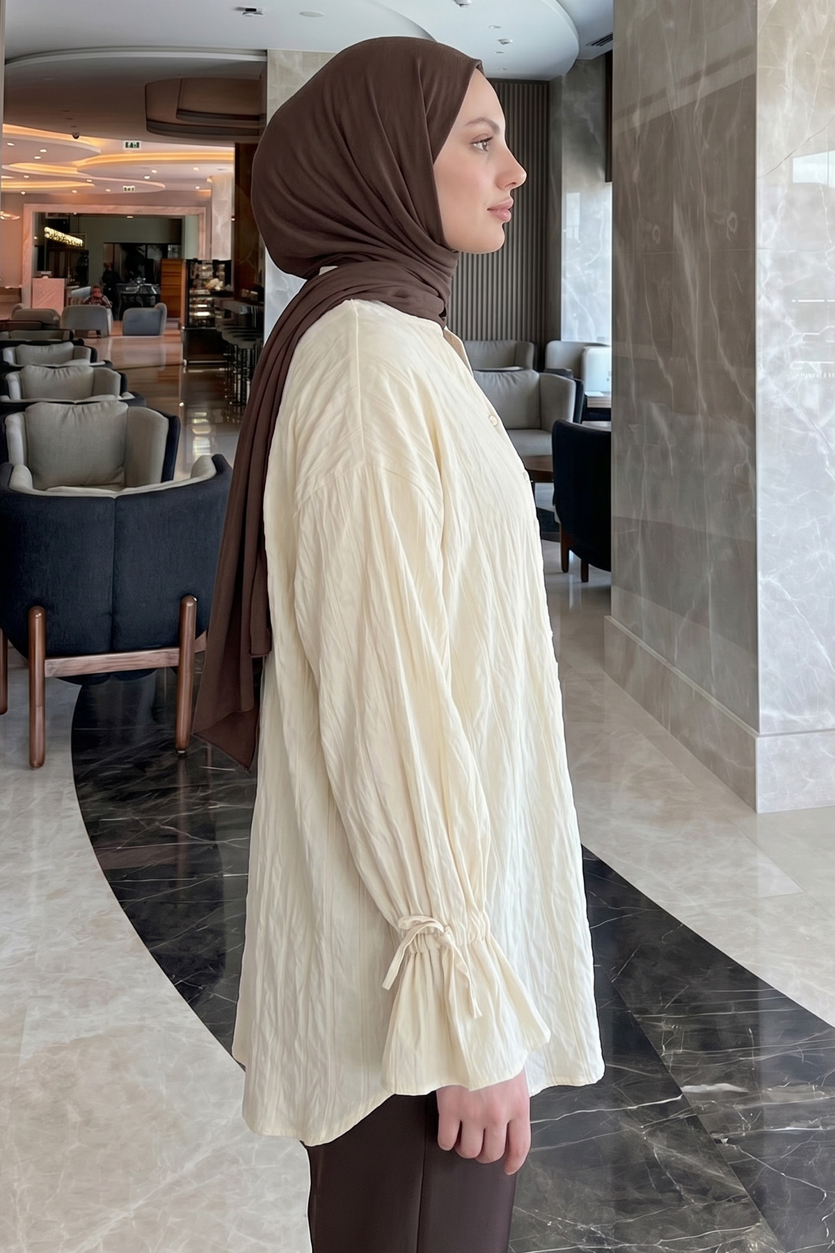 Degaje Yaka Çizgili Gömlek Y0121 - TEREYAĞ SARISI |  