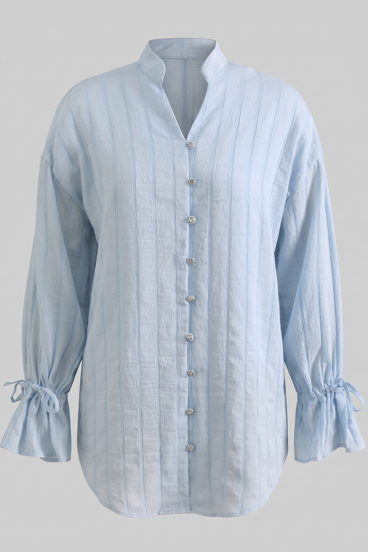 Degaje Yaka Çizgili Gömlek Y0121 - BEBE MAVİSİ |  