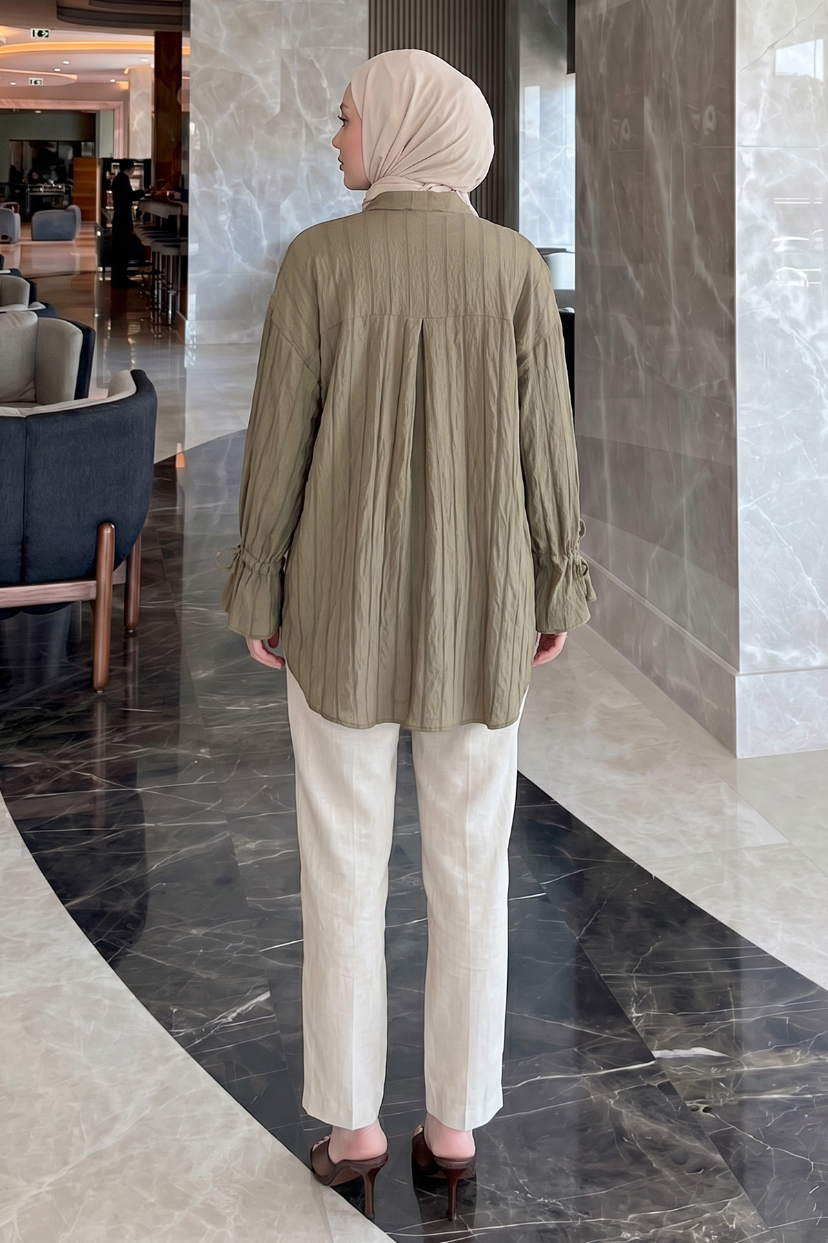 Degaje Yaka Çizgili Gömlek Y0121 - MAT HAKİ |  