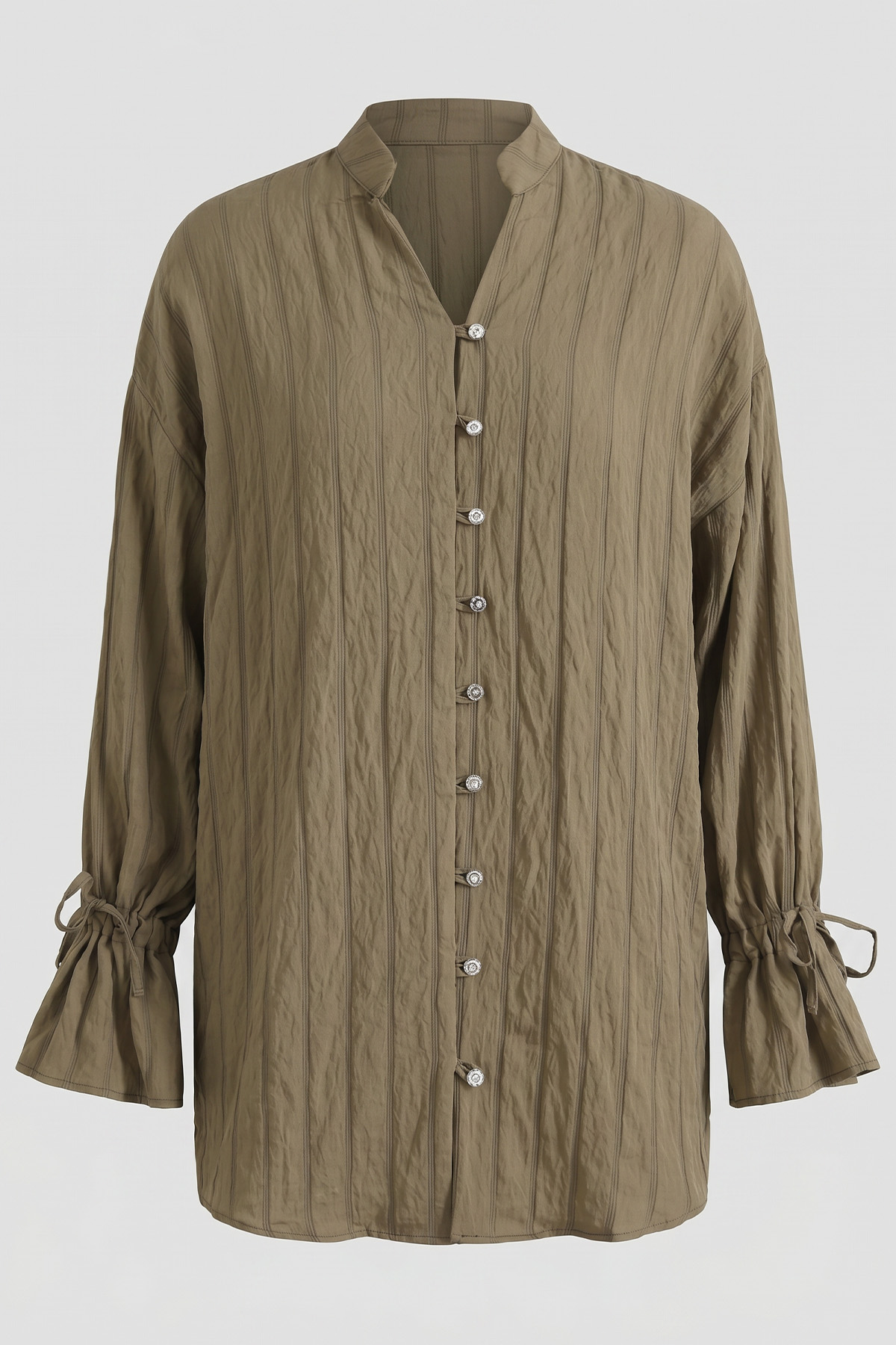 Degaje Yaka Çizgili Gömlek Y0121 - MAT HAKİ |  