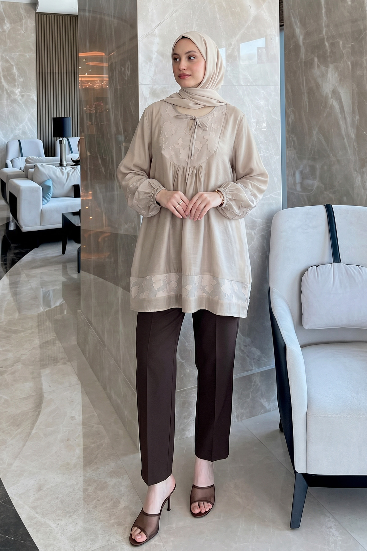 Jakar Detaylı Tunik Y0124 - TAŞ RENGİ |  