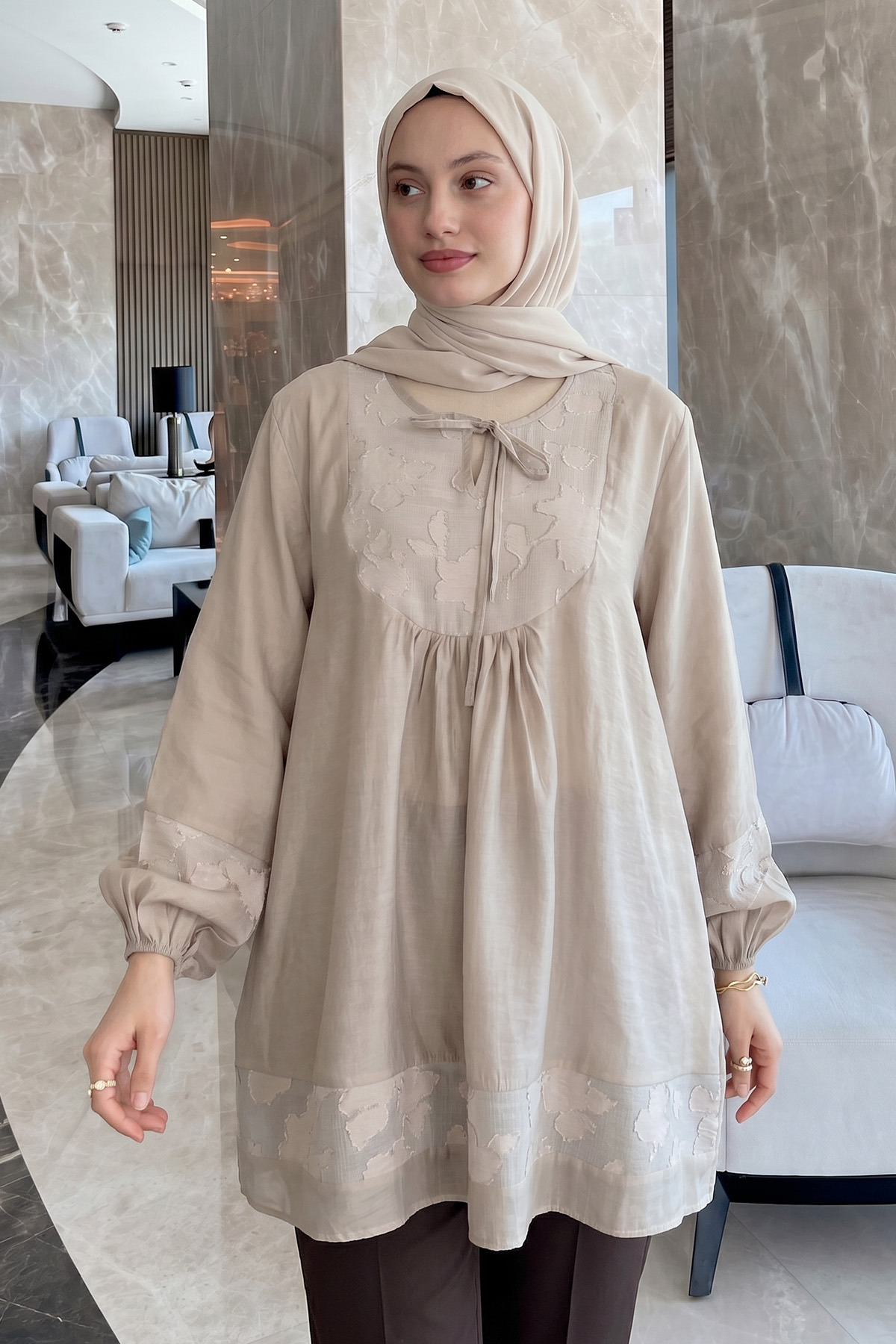 Jakar Detaylı Tunik Y0124 - TAŞ RENGİ |  