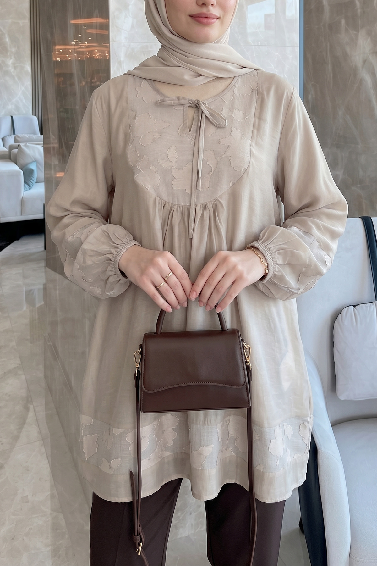 Jakar Detaylı Tunik Y0124 - TAŞ RENGİ |  