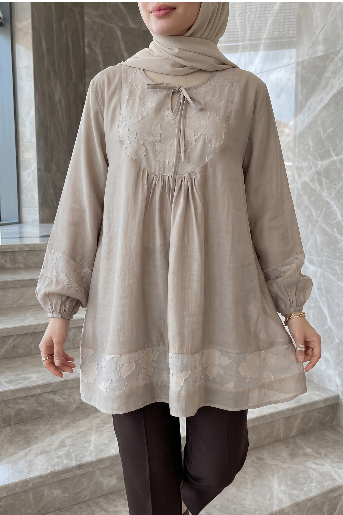 Jakar Detaylı Tunik Y0124 - TAŞ RENGİ |  