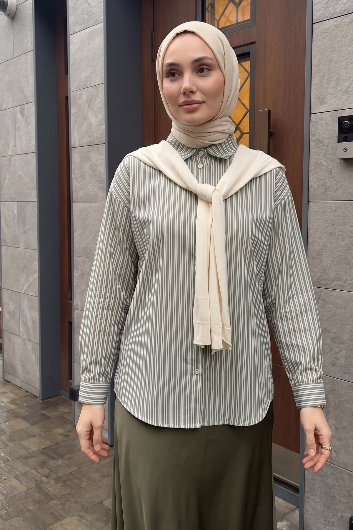 Süveter Bağlamalı Gömlek 0203 - AÇIK HAKİ |  