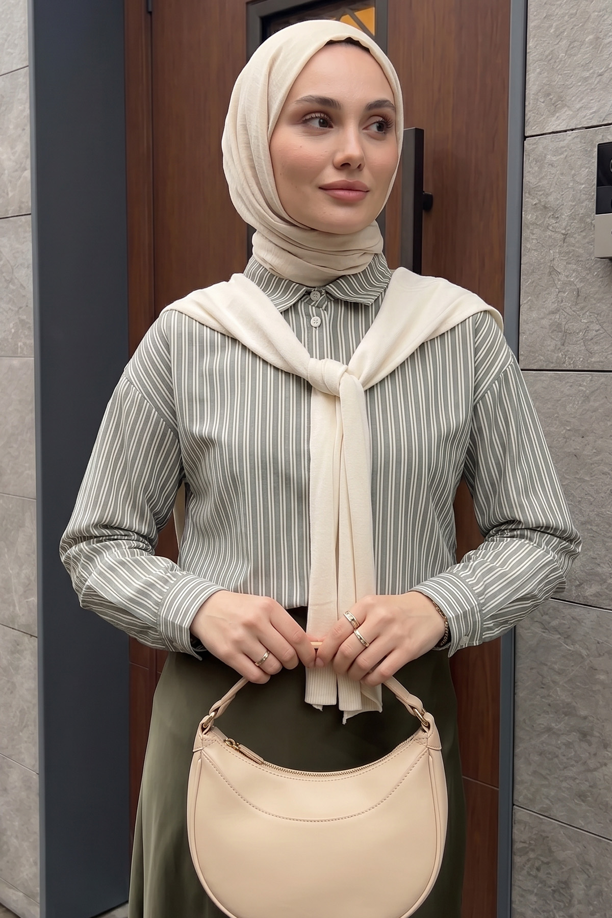 Süveter Bağlamalı Gömlek 0203 - AÇIK HAKİ |  