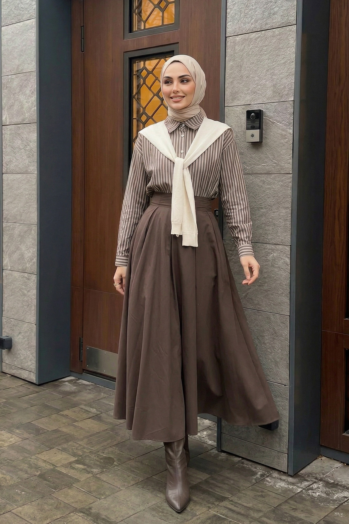 Süveter Bağlamalı Gömlek 0203 - KAHVERENGİ |  