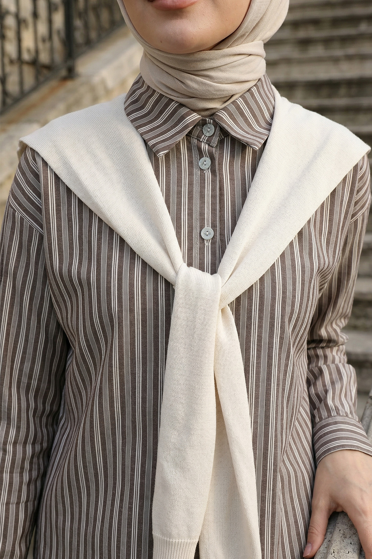 Süveter Bağlamalı Gömlek 0203 - KAHVERENGİ |  