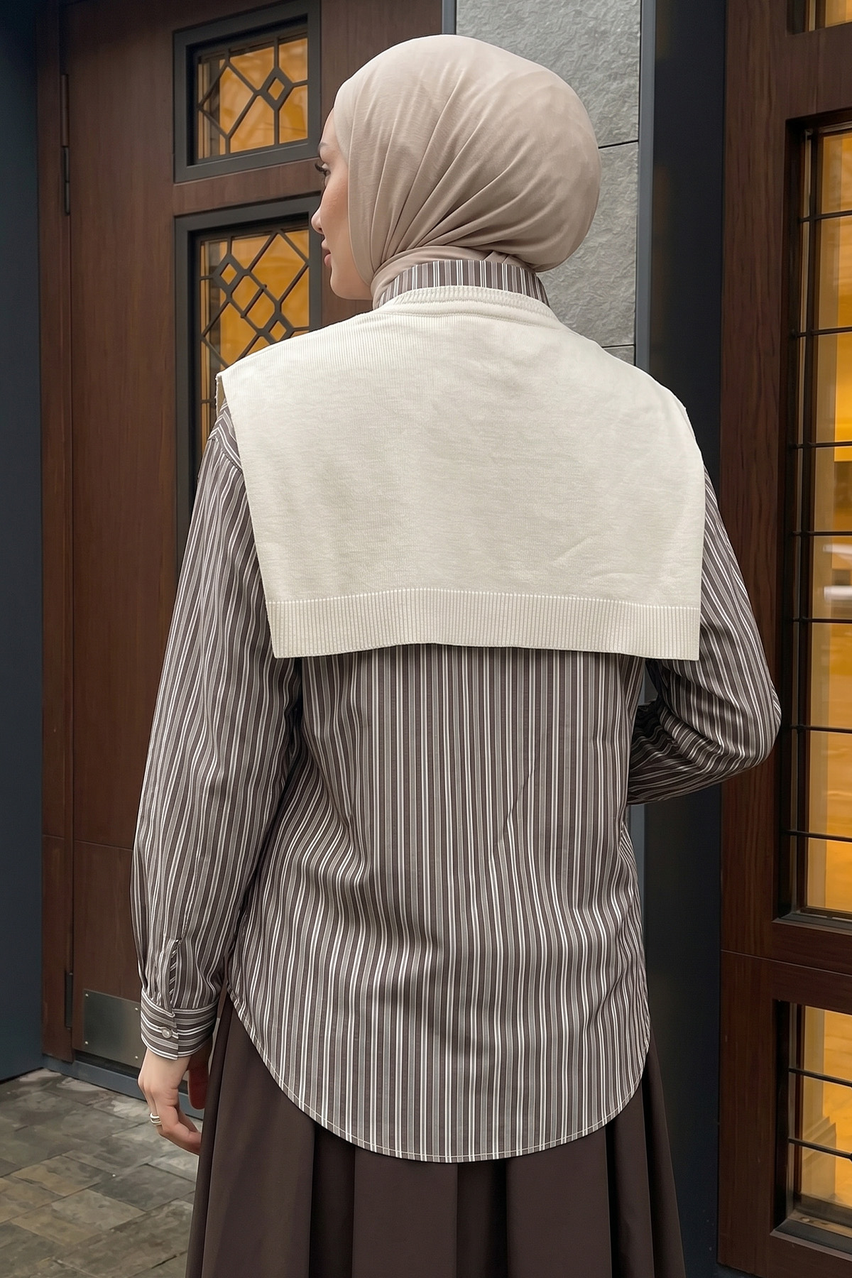 Süveter Bağlamalı Gömlek 0203 - KAHVERENGİ |  