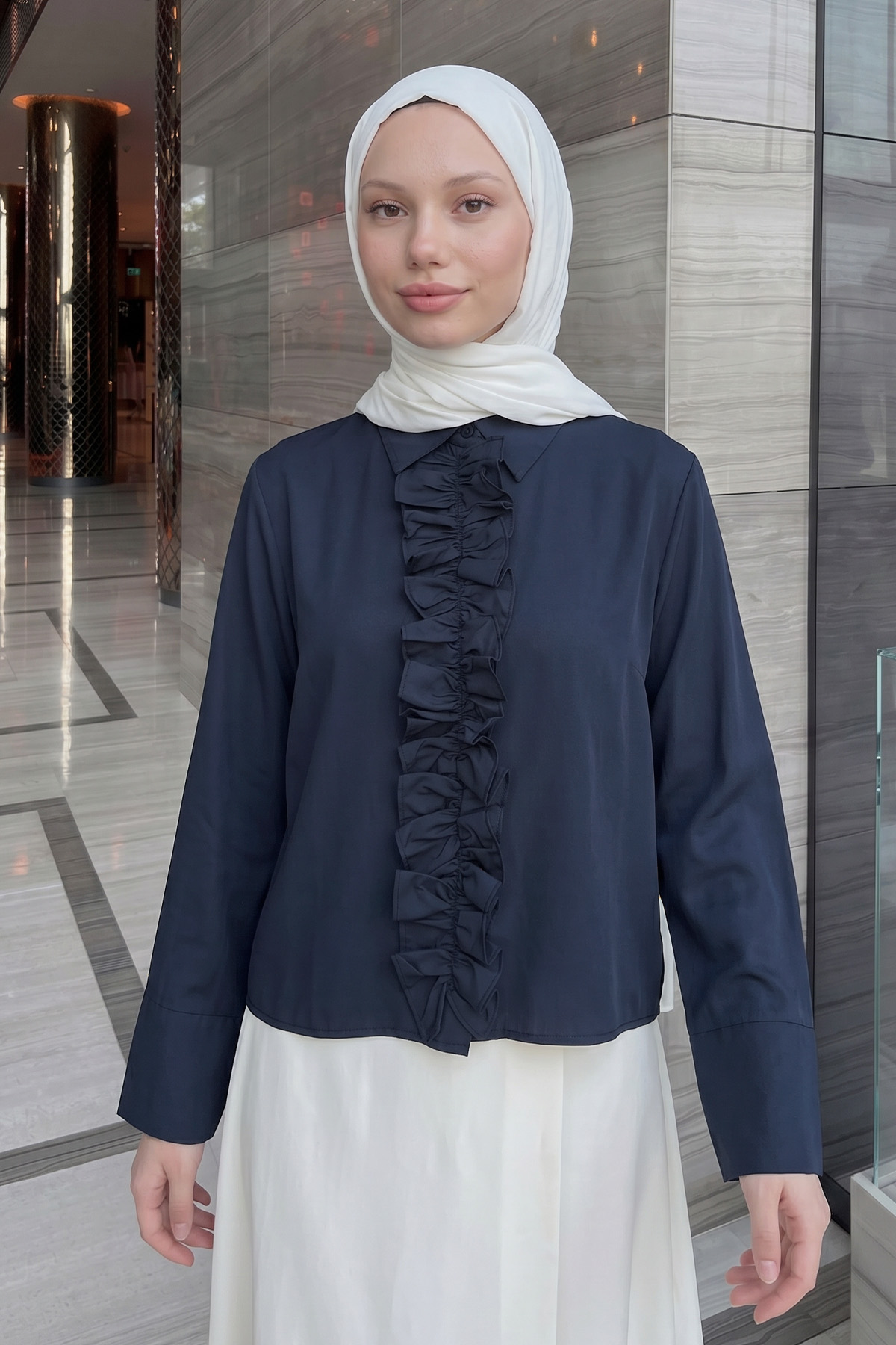 Önü Büzgülü Gömlek Y0125 - LACİVERT |  