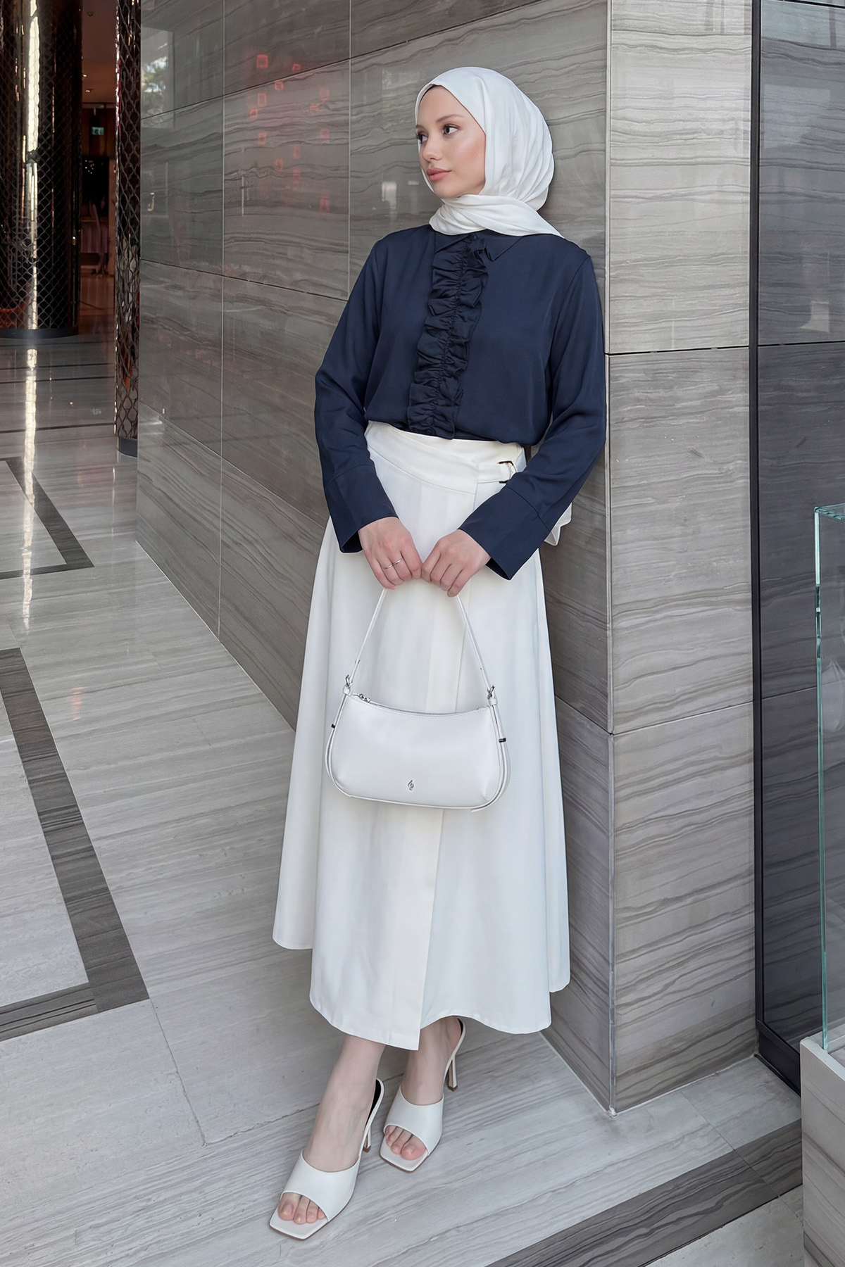 Önü Büzgülü Gömlek Y0125 - LACİVERT |  