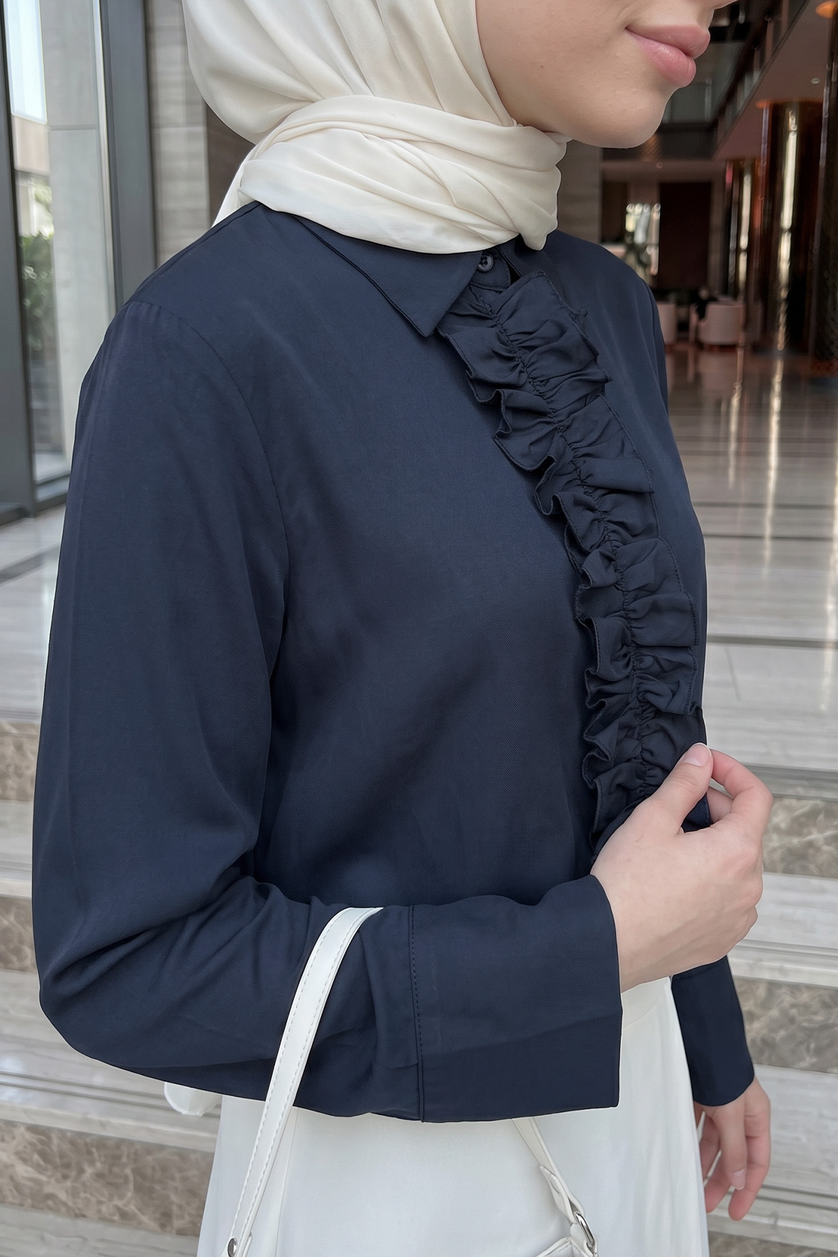 Önü Büzgülü Gömlek Y0125 - LACİVERT |  