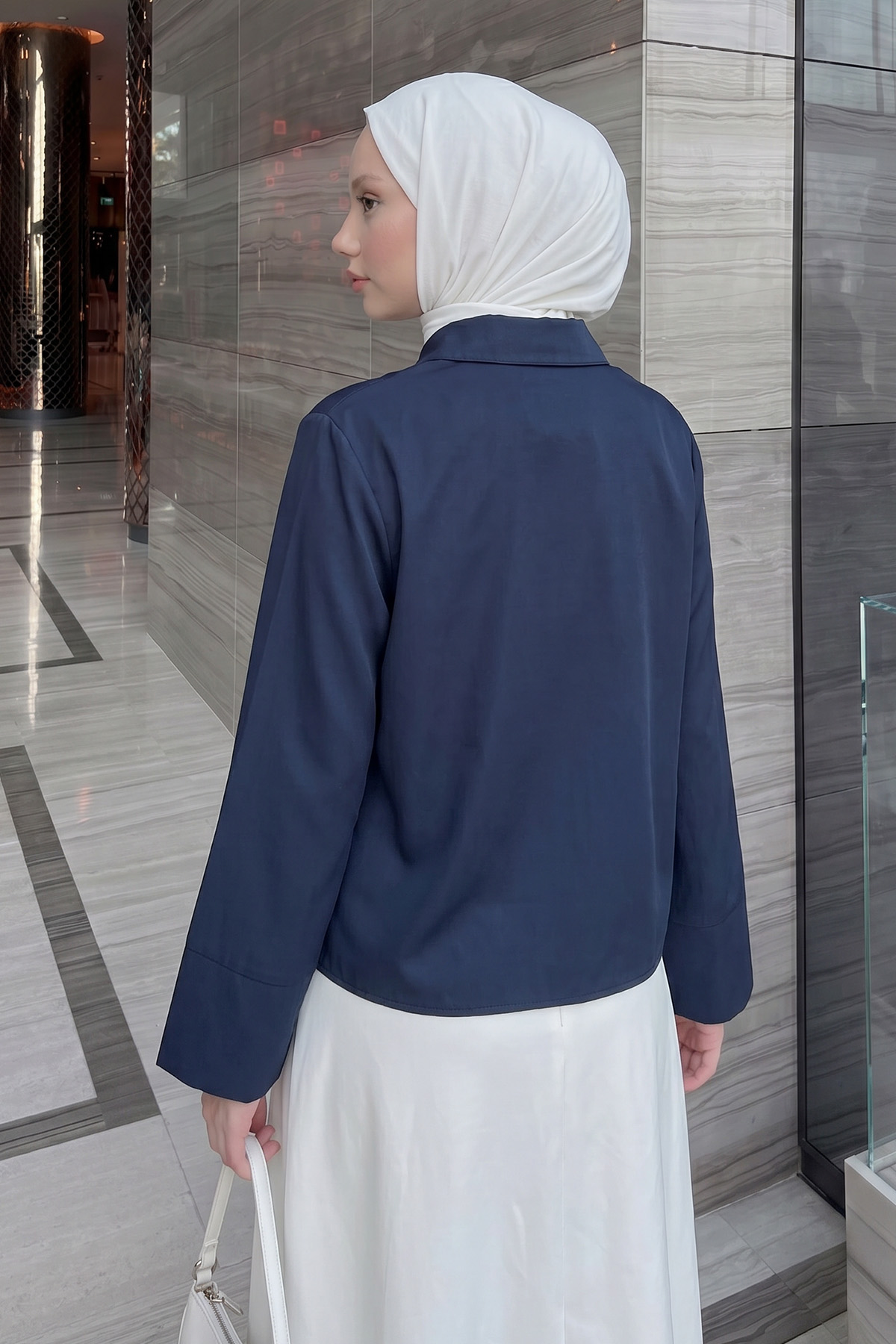 Önü Büzgülü Gömlek Y0125 - LACİVERT |  