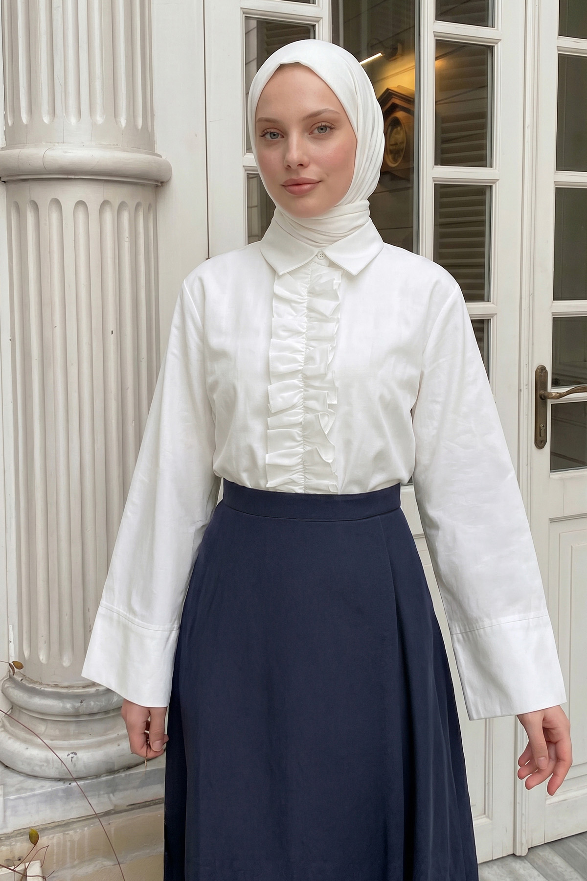 Önü Büzgülü Gömlek Y0125 - KREM |  