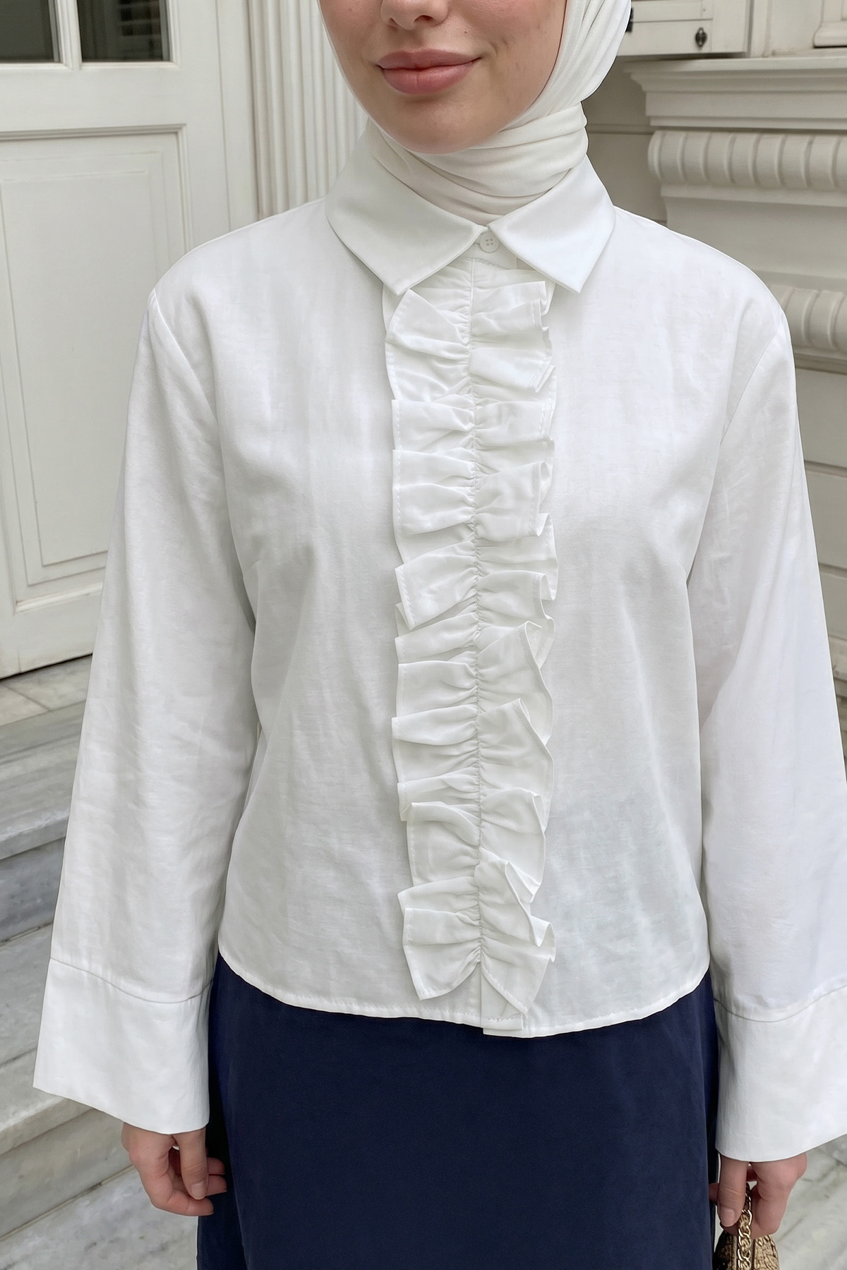 Önü Büzgülü Gömlek Y0125 - KREM |  