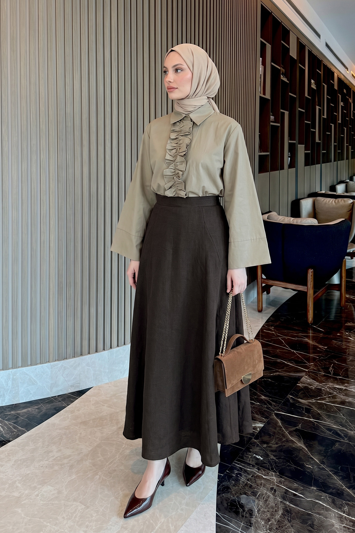 Önü Büzgülü Gömlek Y0125 - HAKİ |  