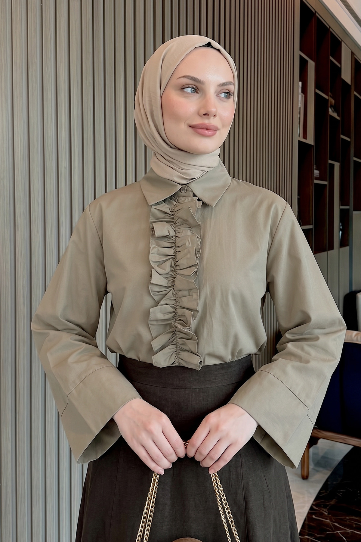 Önü Büzgülü Gömlek Y0125 - HAKİ |  