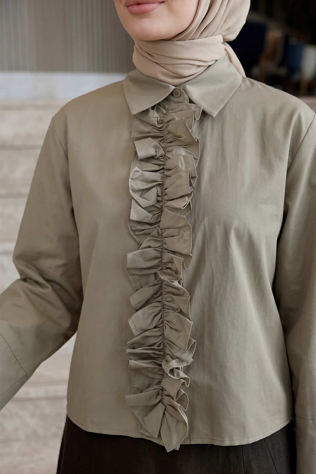 Önü Büzgülü Gömlek Y0125 - HAKİ |  