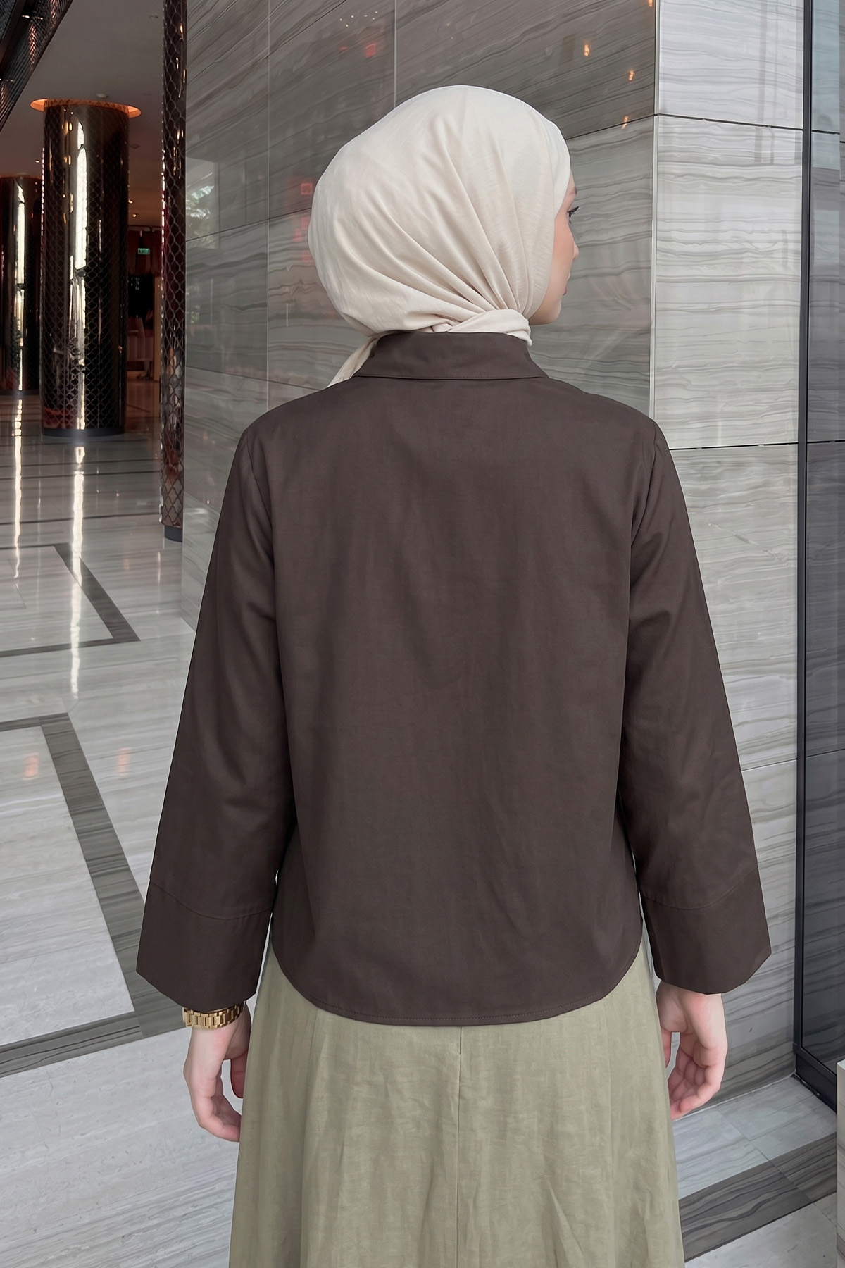 Önü Büzgülü Gömlek Y0125 - KAHVERENGİ |  