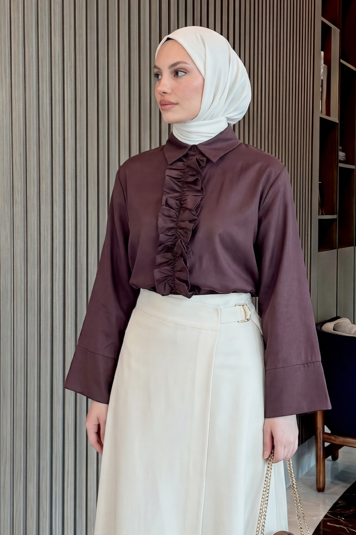 Önü Büzgülü Gömlek Y0125 - MÜRDÜM |  