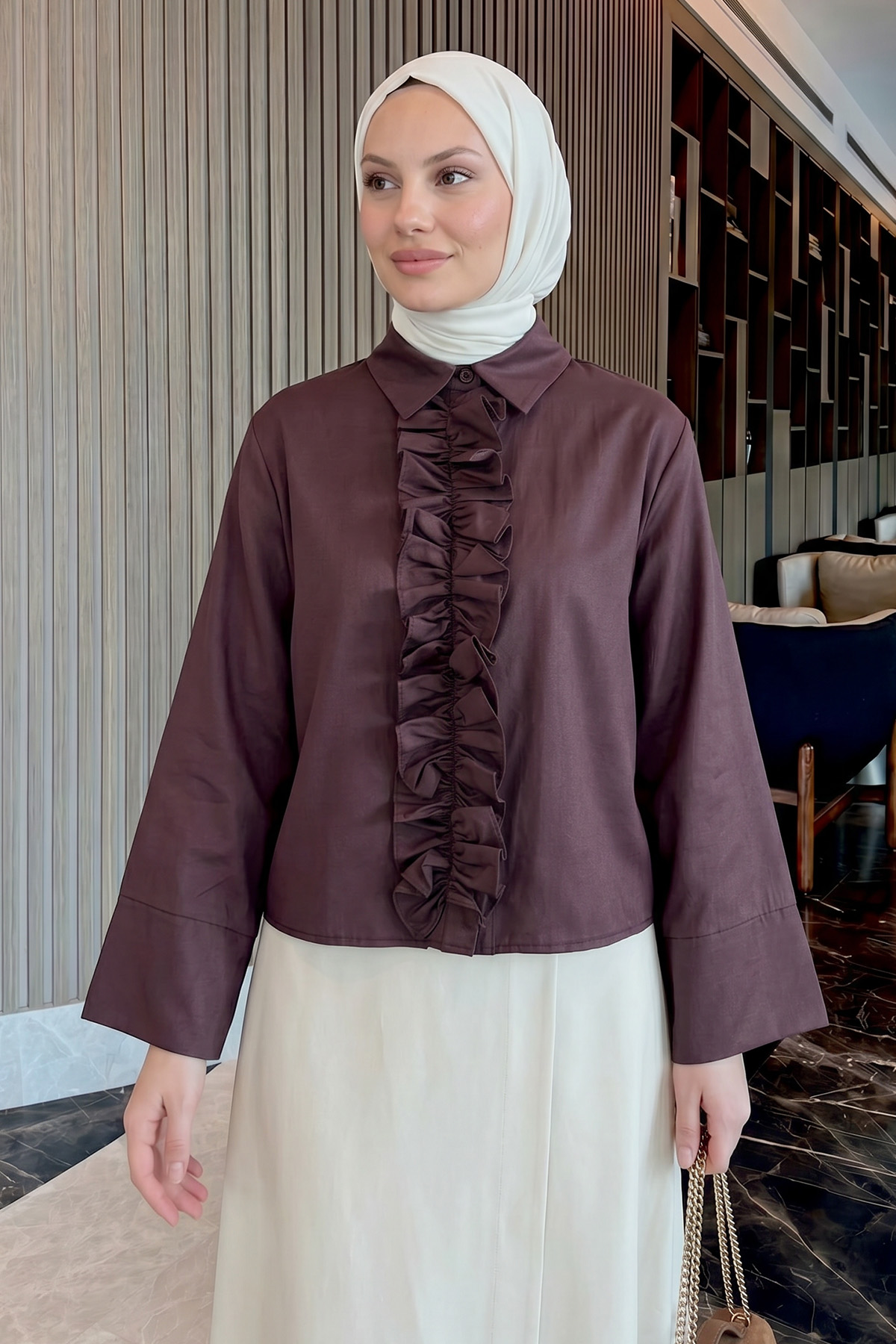 Önü Büzgülü Gömlek Y0125 - MÜRDÜM |  