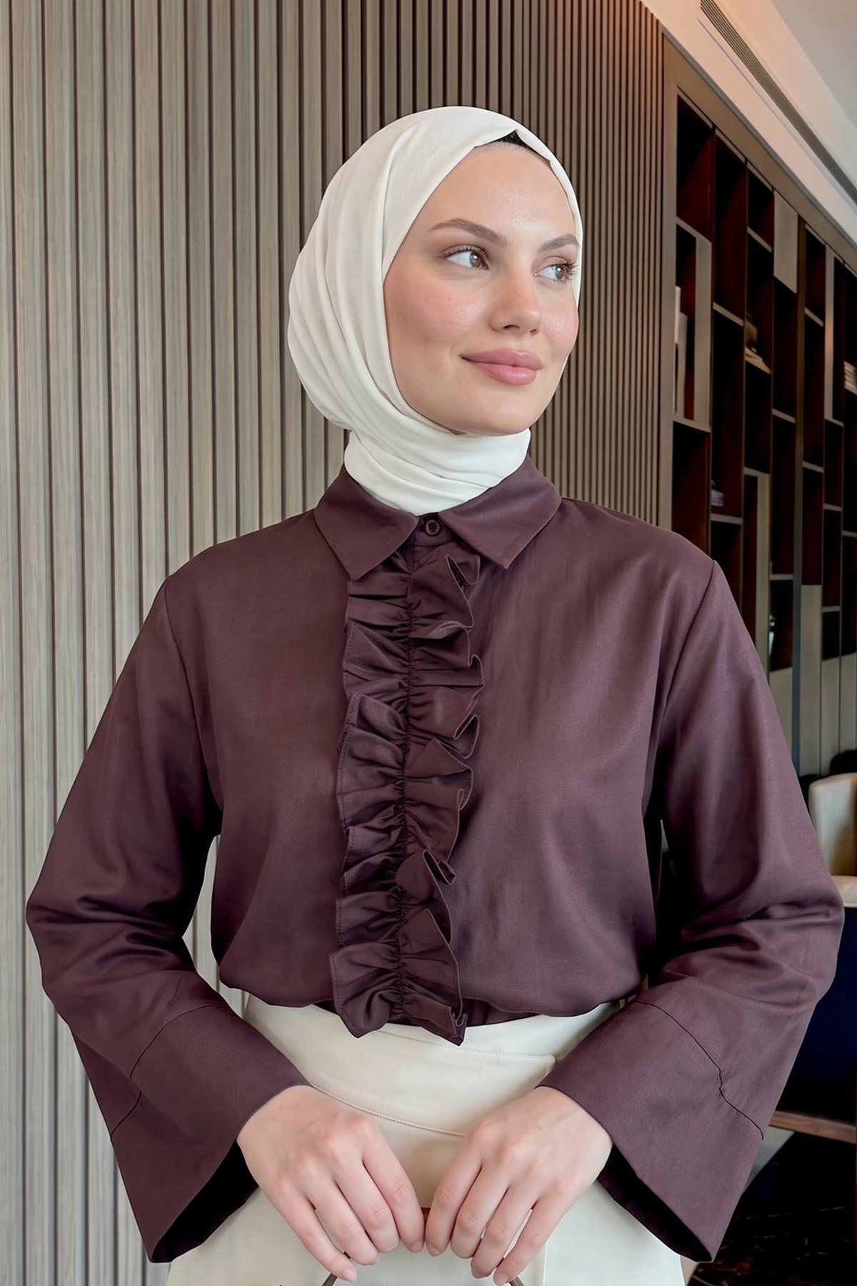 Önü Büzgülü Gömlek Y0125 - MÜRDÜM |  