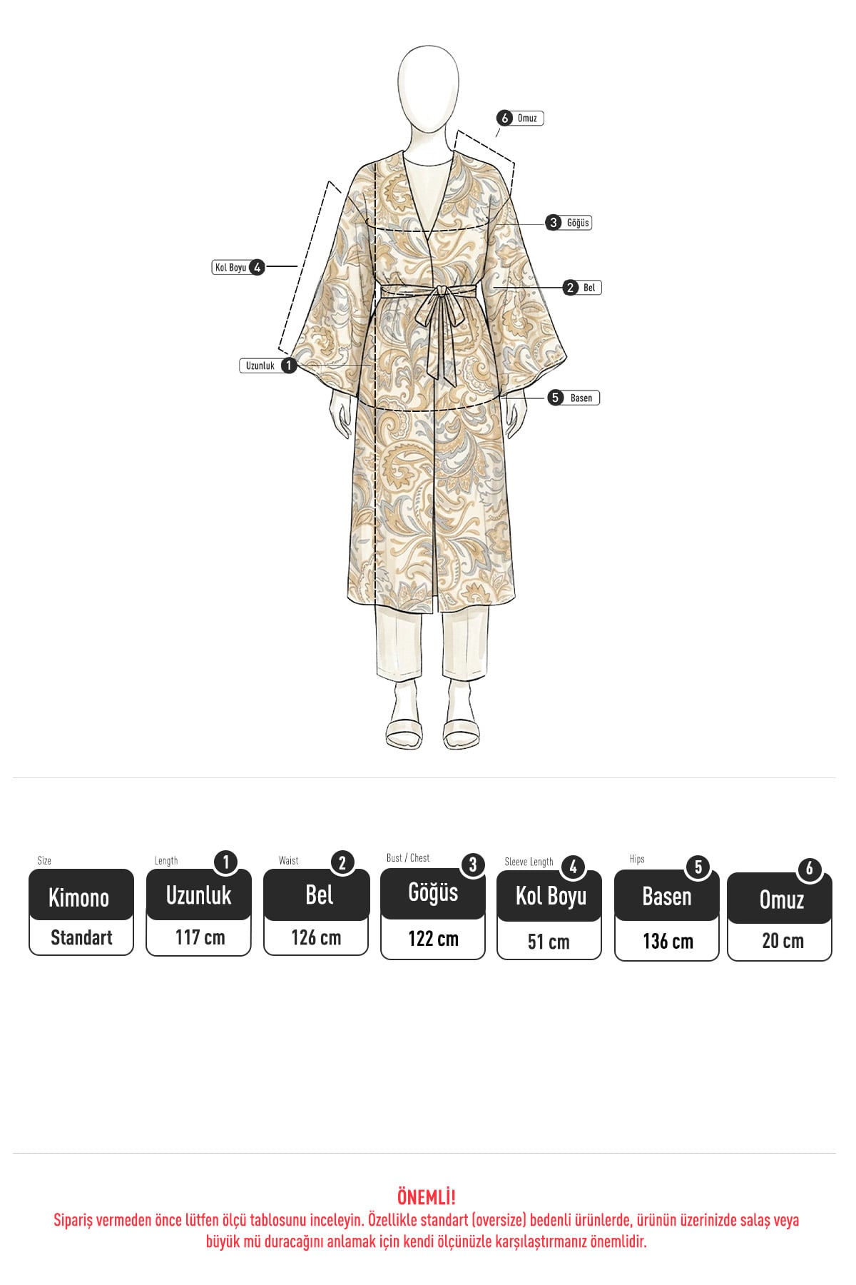 Şal Desen Düğmeli Kimono Y0127 - A. KAHVE |  