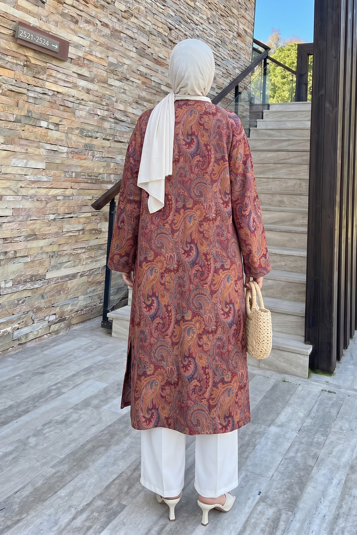 Şal Desen Düğmeli Kimono Y0127 - MÜRDÜM |  