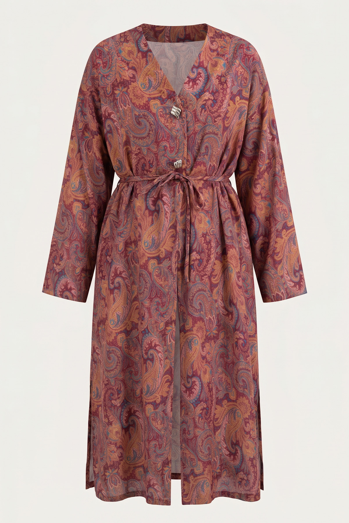 Şal Desen Düğmeli Kimono Y0127 - MÜRDÜM |  