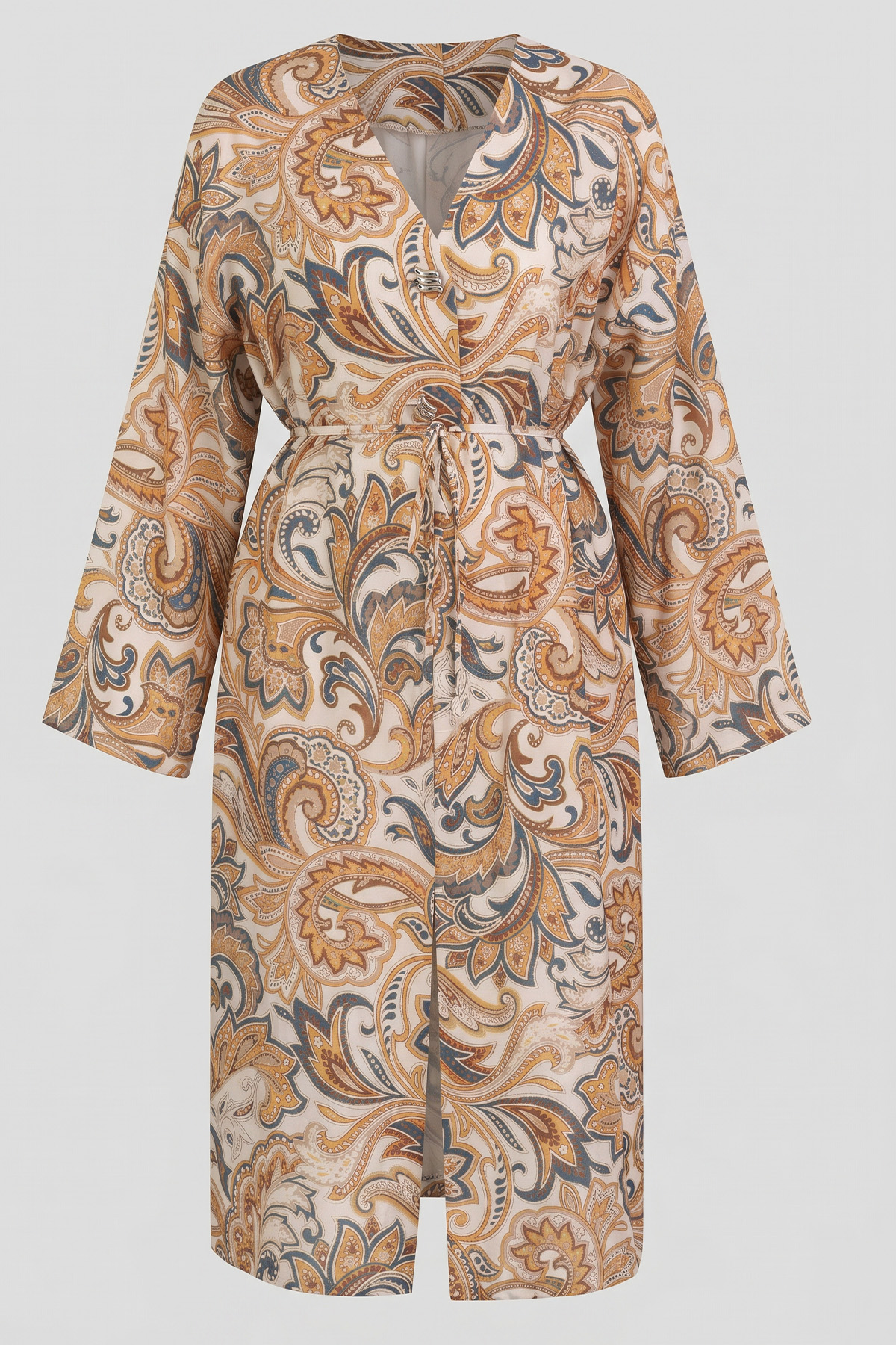 Etnik Desen Düğmeli Kimono Y0127 - KREM |  