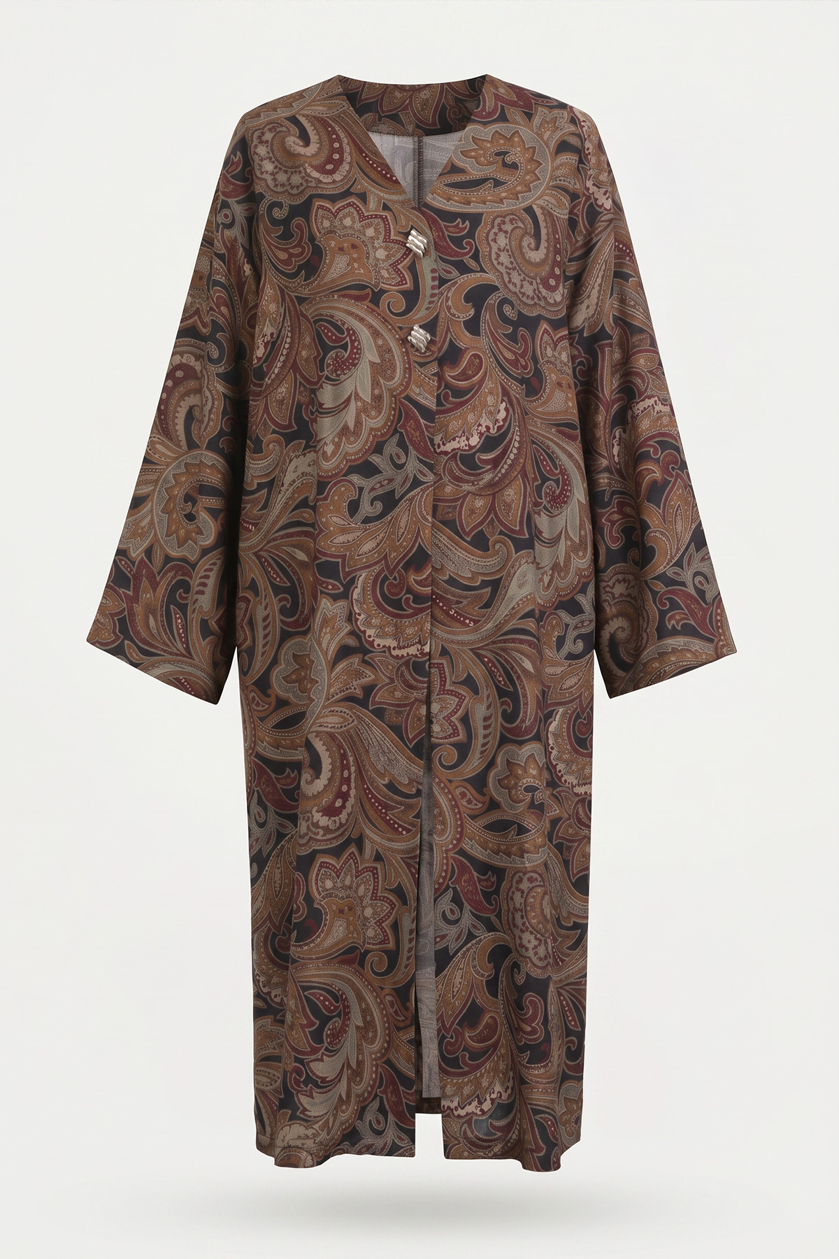 Etnik Desen Düğmeli Kimono Y0127 - KAHVE |  