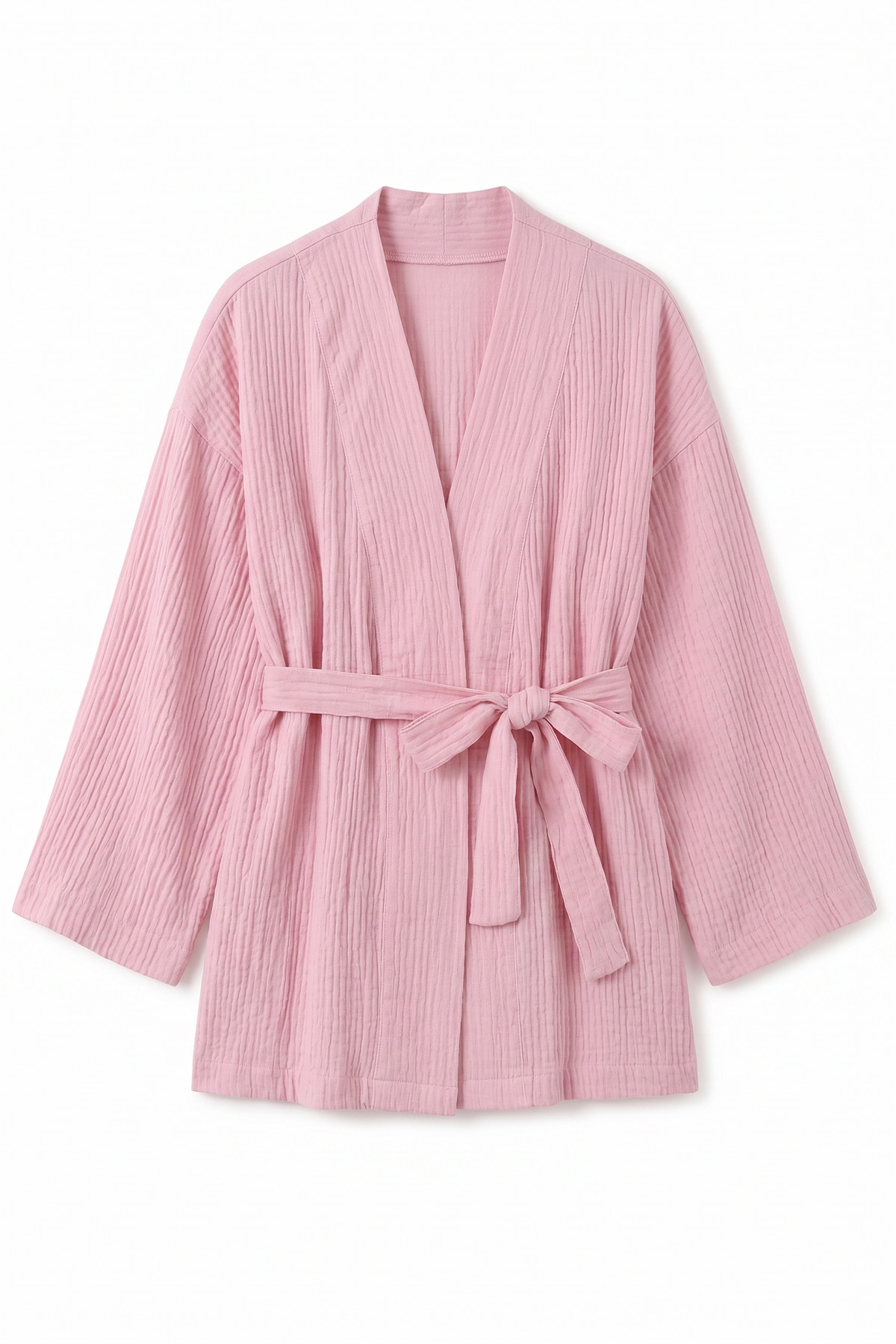 Kuşak Detaylı Bürümcük Kimono 2377 - PEMBE |  