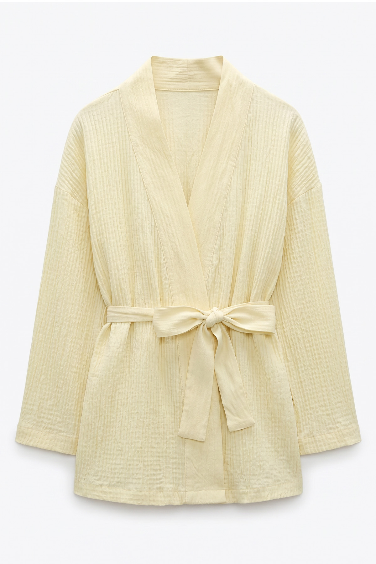 Kuşak Detaylı Bürümcük Kimono 2377 - SARI |  