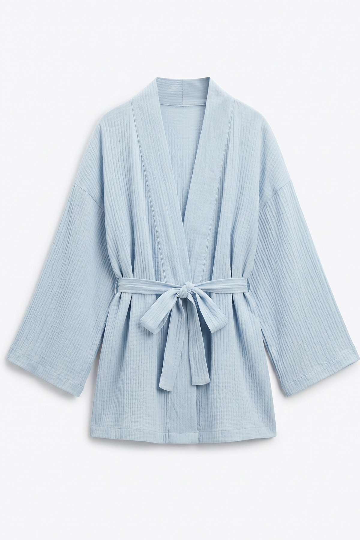 Kuşak Detaylı Bürümcük Kimono 2377 - BEBE MAVİSİ |  