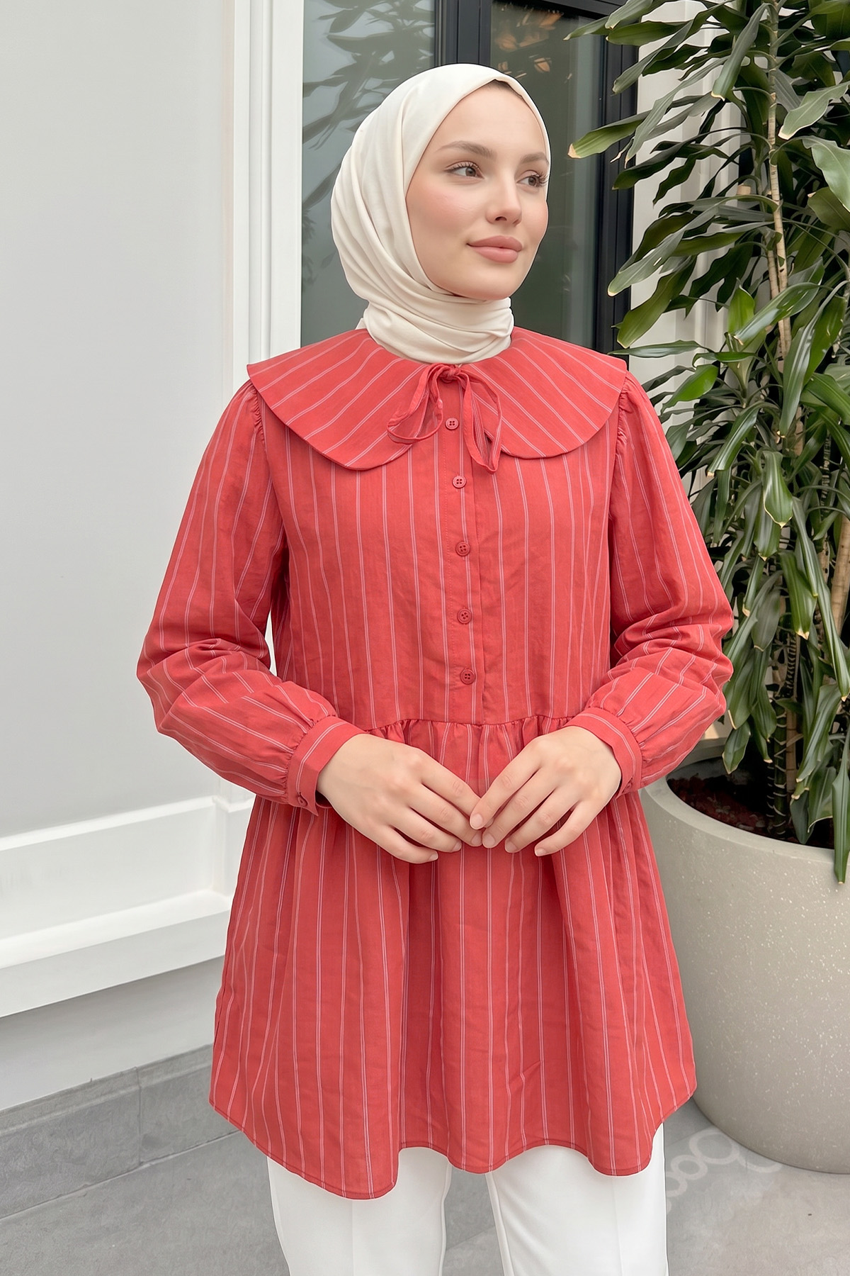 Geniş Yakalı Tunik Y0140 - KIRMIZI |  
