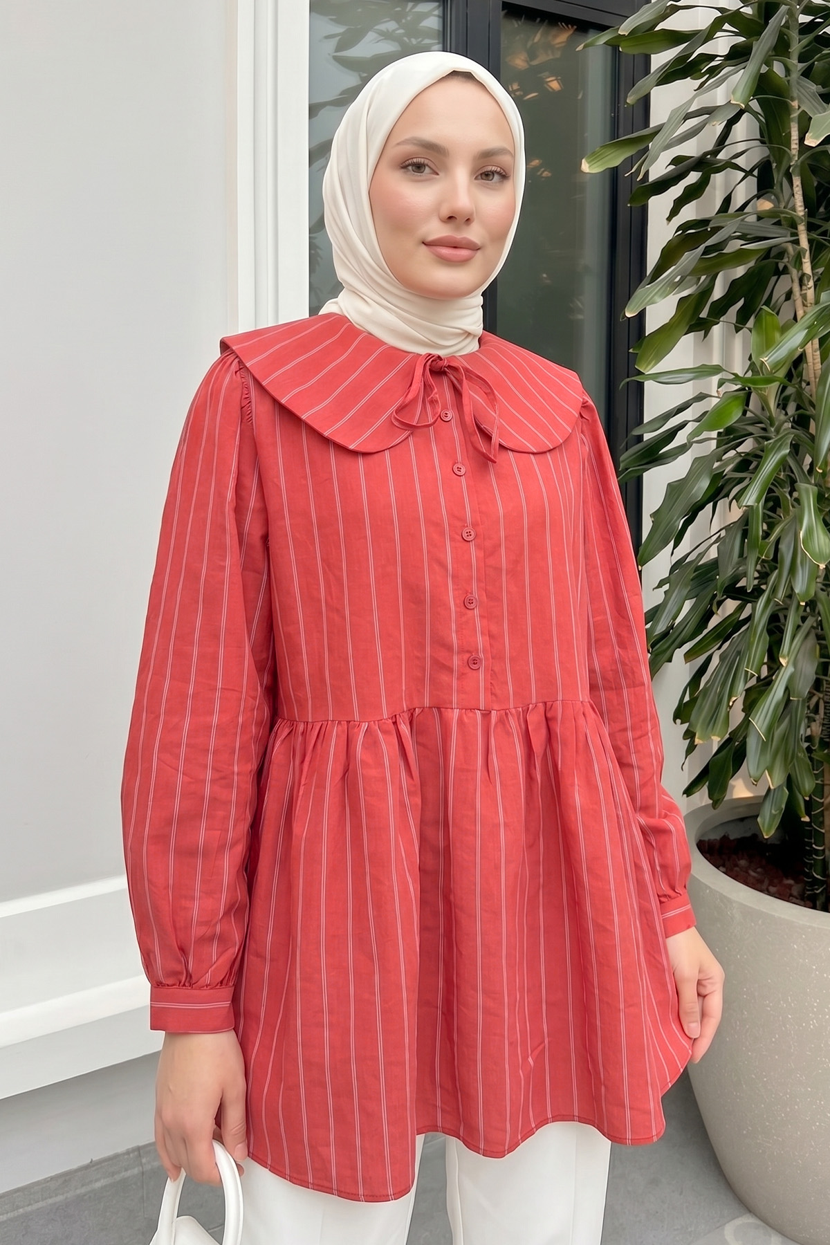 Geniş Yakalı Tunik Y0140 - KIRMIZI |  